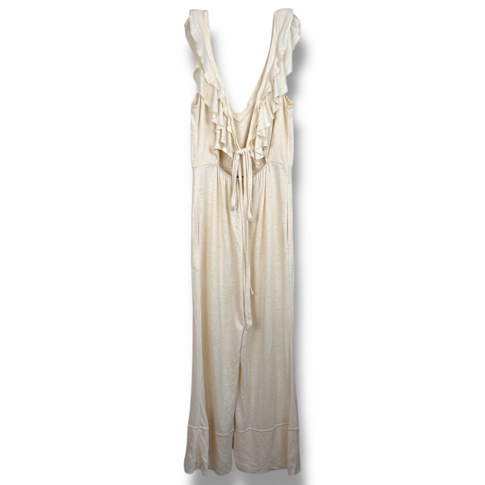 Free People Beach Calluna Jumpsuit Sleeveless Wide Leg Linen Blend Ivory Large - Picture 5 of 7